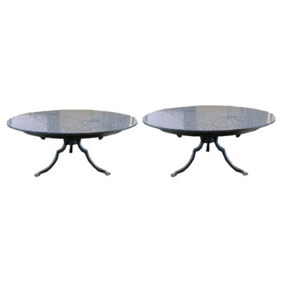 Black Granite-Topped Table with Wrought Iron Legs - Set of 2